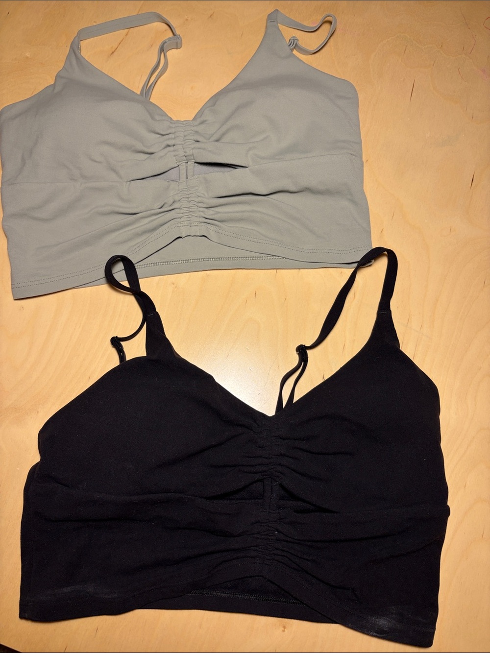 Athleta Rouched Front Bra Set - Black and Sage - Size small
